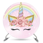 Toile de fond de fête ronde rose arc-en-ciel de licorne pour les enfants